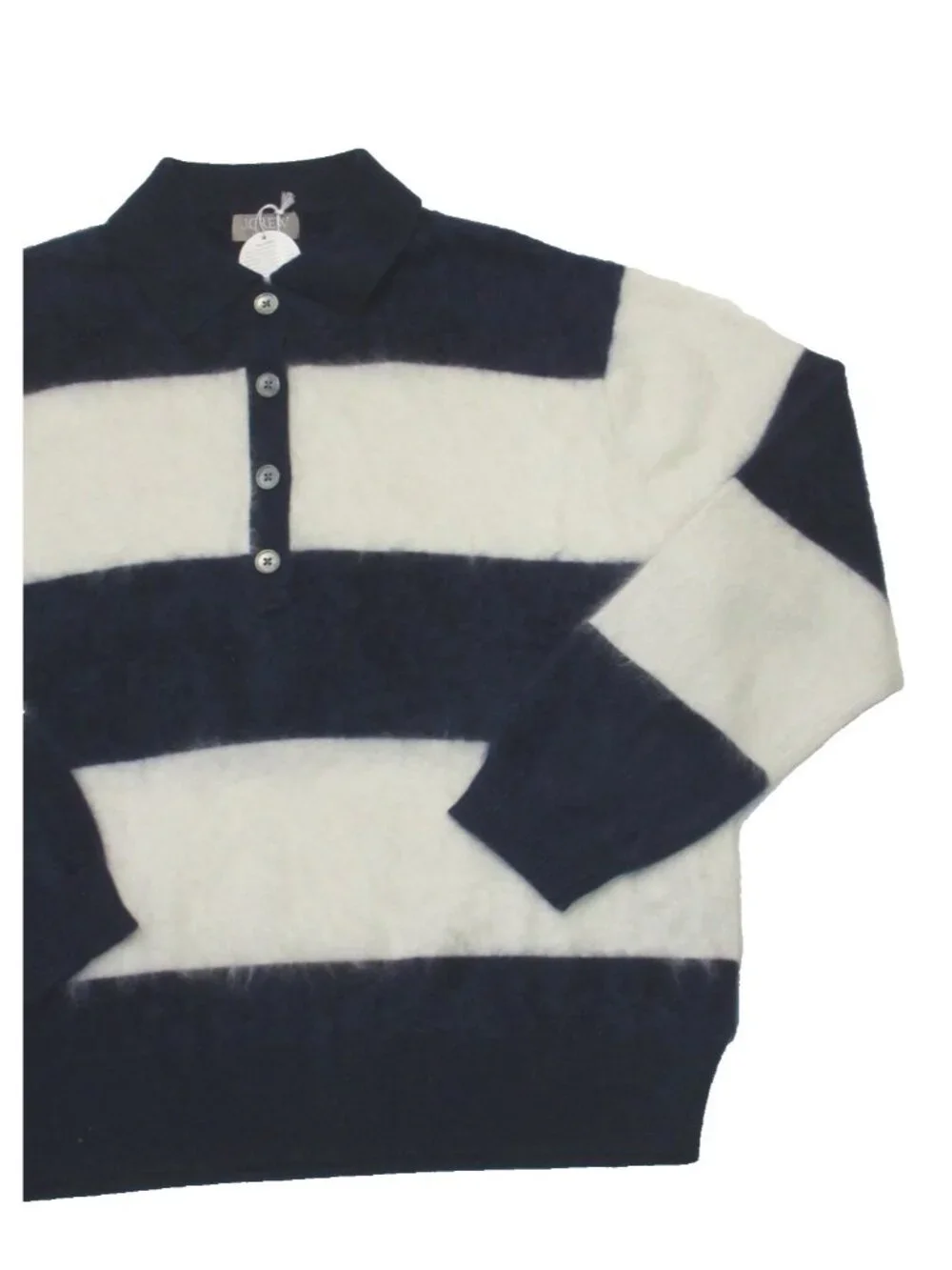 NWT J.Crew Brushed Cashmere Rugby Sweater in  Navy Snow Stripe Henley Polo L
